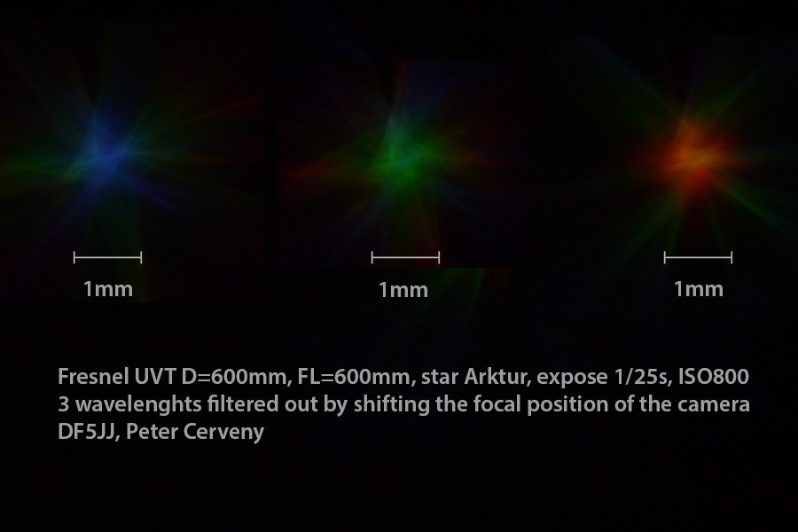 Blur circles of 450/550/660nm spectrum of star Arktur